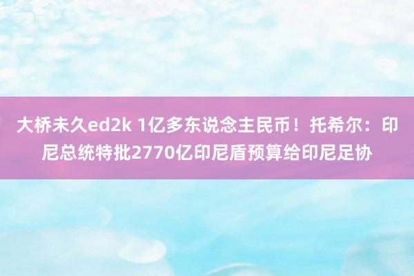 大桥未久ed2k 1亿多东说念主民币！托希尔：印尼总统特批2770亿印尼盾预算给印尼足协
