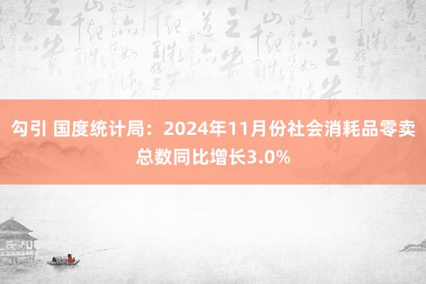 勾引 国度统计局：2024年11月份社会消耗品零卖总数同比增长3.0%