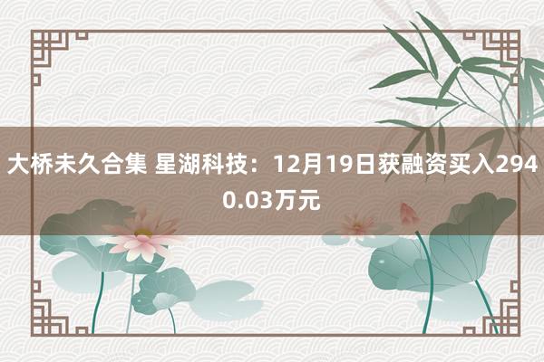 大桥未久合集 星湖科技：12月19日获融资买入2940.03万元